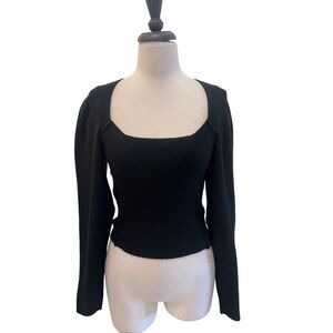 Fate Women's Scoop Neck Puffed Long Sleeves Cutout Back Sweater Top Black Small
